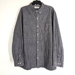 HAWKER RYE Shirt Men's 2XL Regular Gray Chambray Stretch‎ Button Long Sleeve